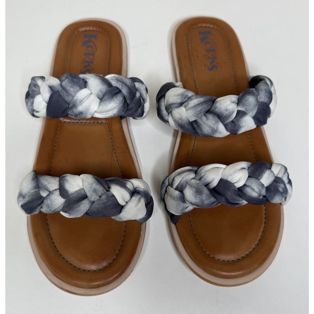 Korks Pilar Sandals Womens 9 Blue Tie Dye Fabric Braided Strap Cushioned Slide